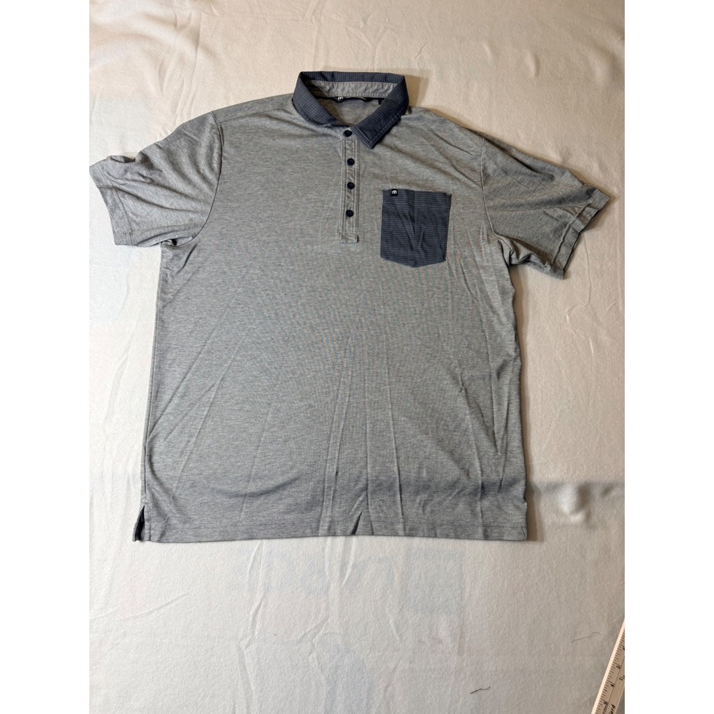 Travis Mathew Polo Shirt Mens XL Gray Pinstripe Pocket Performance